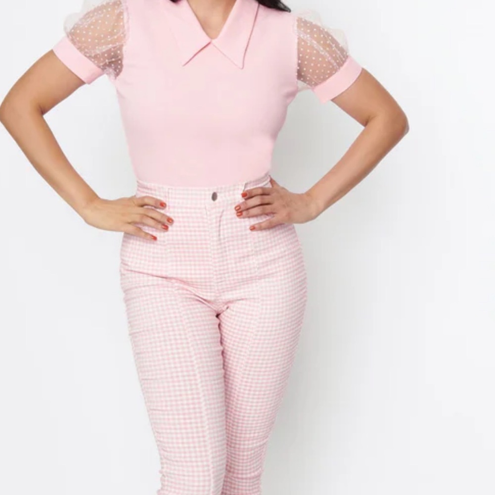 Pink Gingham Women's Capris